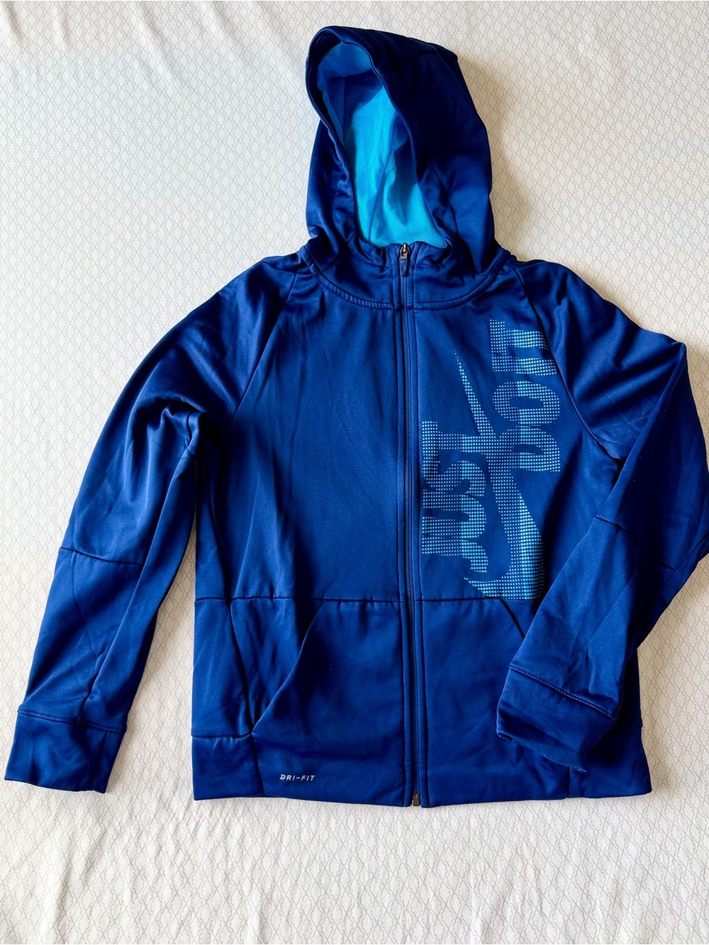 Nike Kids Blue Full-Zip Hooded Jacket with Light Blue Lining